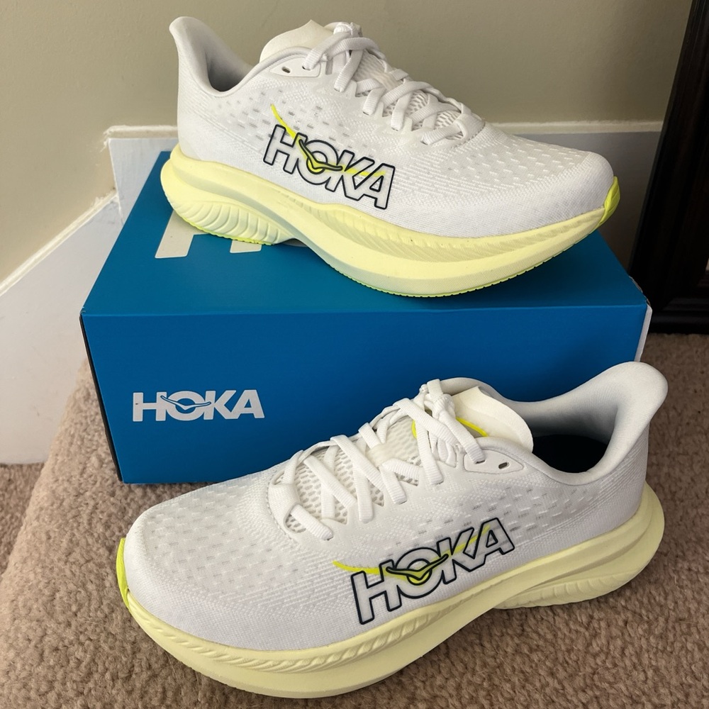 Hoka One One White & Yellow Performance Running Sneakers